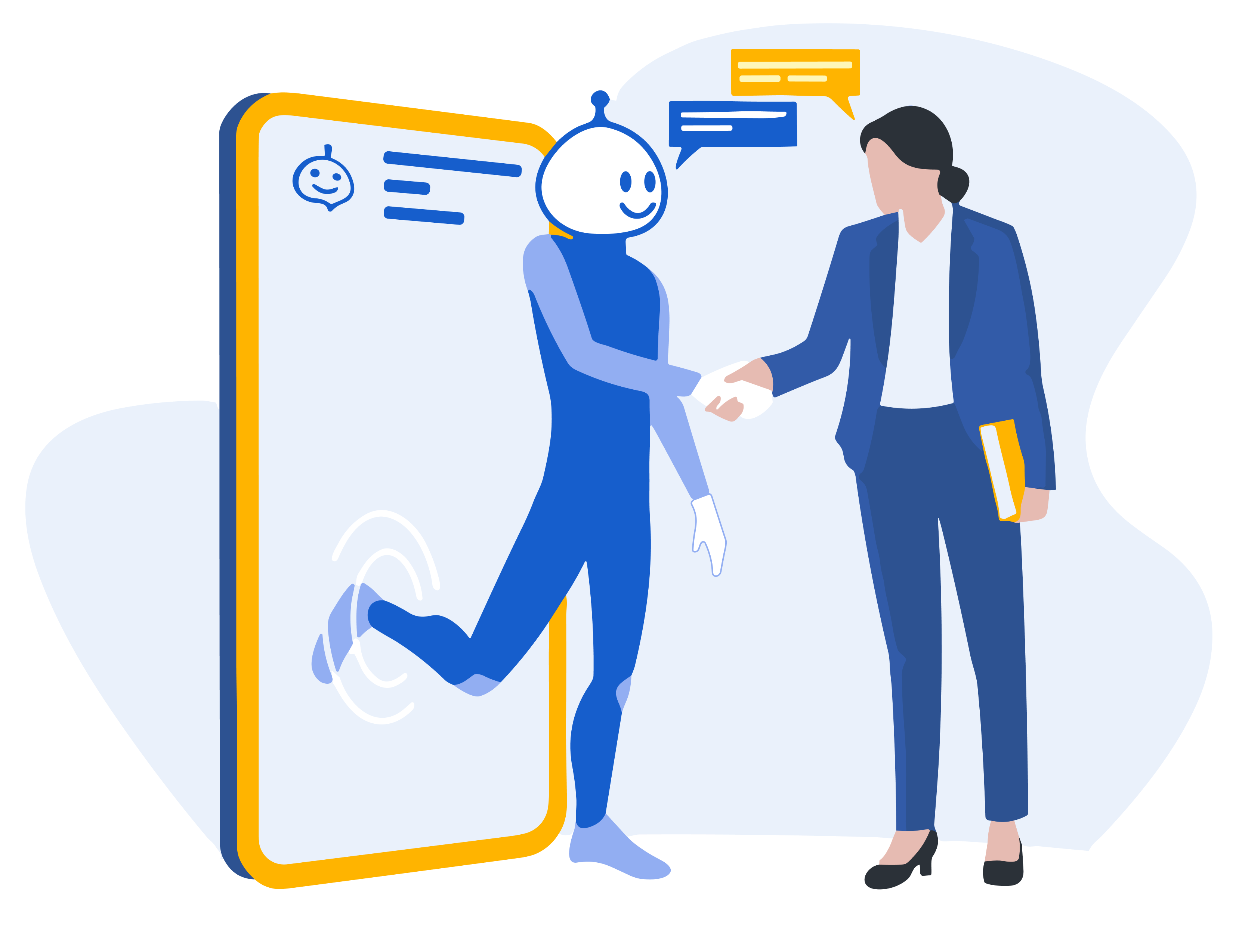 HelloTwin — AI digital twin shaking hands with a business professional